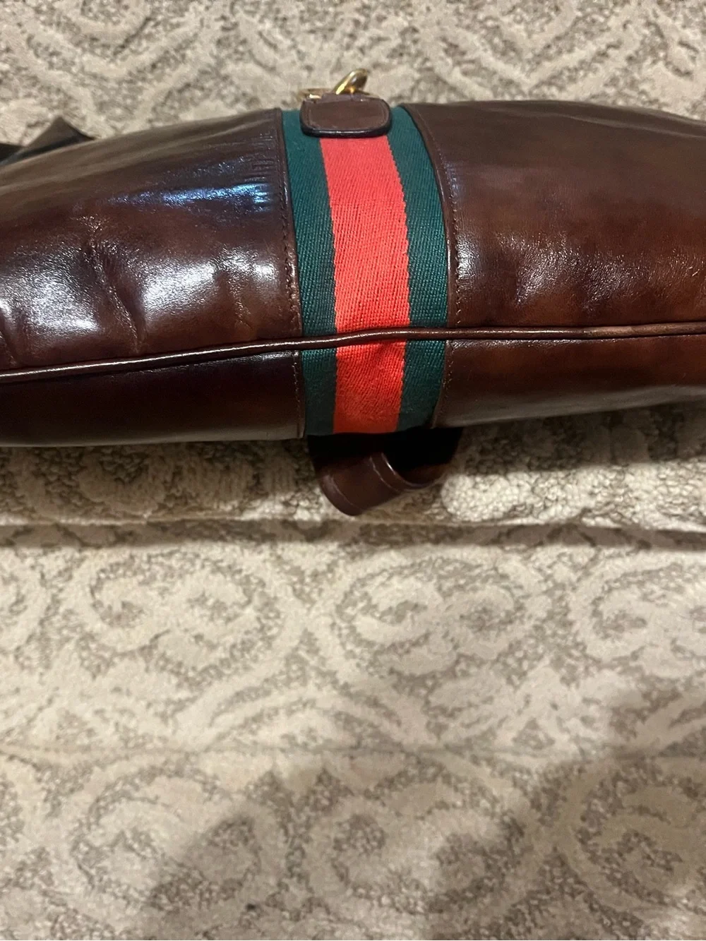 Riviera Dark Brown Leather Hobo with Red and Green Stripe & Gold Accent
